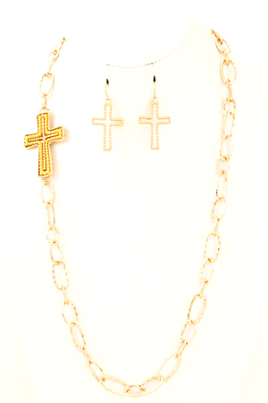 Metal Chain Link Cross Necklace Set