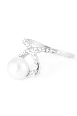 Pave Knot Pearl Ring