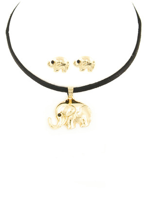 Elephant Pendant Choker Necklace Set