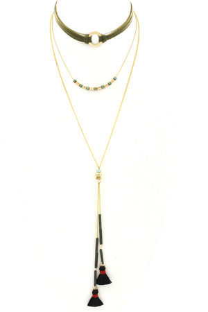 Layered Ring Choker 'Y' Tassel Necklace