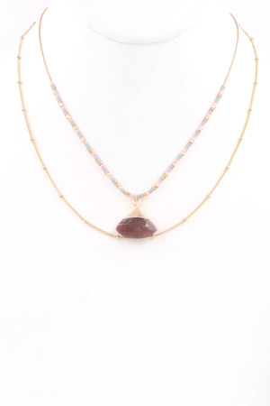 Seed Bead Stone Pendant Necklace