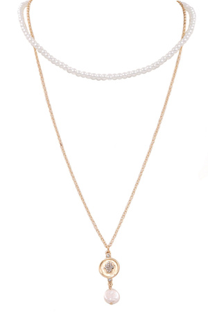 Cream Pearl Pendant Layered Necklace