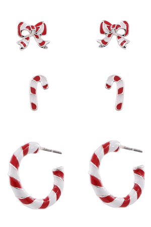 Metal Candy Cane Earring Set