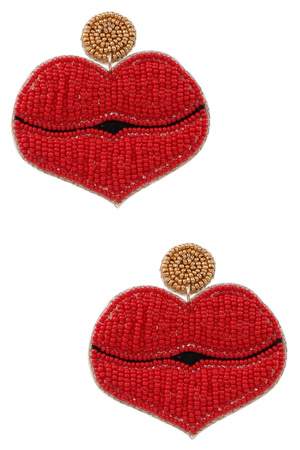 Seed Bead Heart Lip Earrings