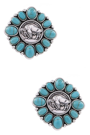 Metal Stone Buffalo Coin Earrings
