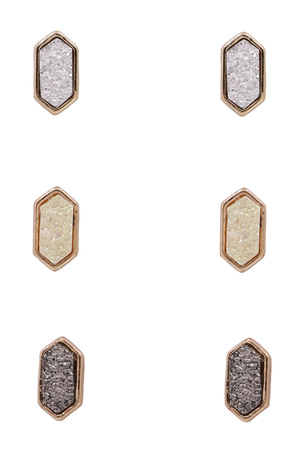 Diamond Druzy Stone Earrings Set
