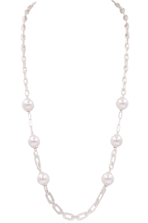 Chain Link Pearl Station Necklace