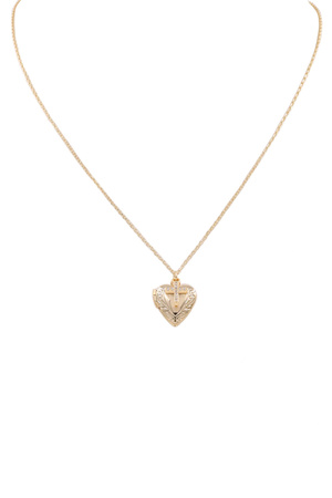 Heart Locket Rhinestone Cross Necklace
