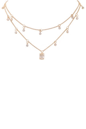 Brass Metal Glass Jewel Rhinestone Necklace