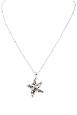 Metal Swirl Starfish Ocean Pendant Necklace
