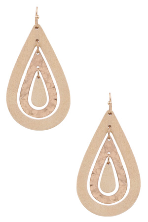 Wood Teardrop Layered Earrings