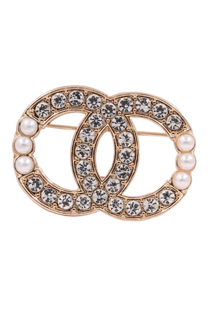 Glass Jewel Double Ring Pin Brooch