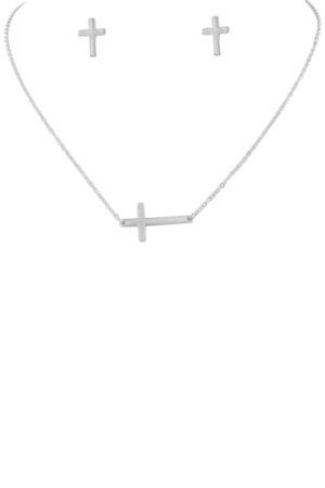 Metal Cross Pendant Necklace Set