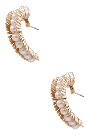 Metal Cream Pearl Half Hoop Earrings