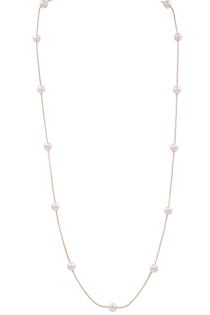 Metal Cream Pearl Station Long Necklace