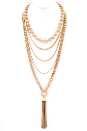 Metal Layered Chain Long Necklace