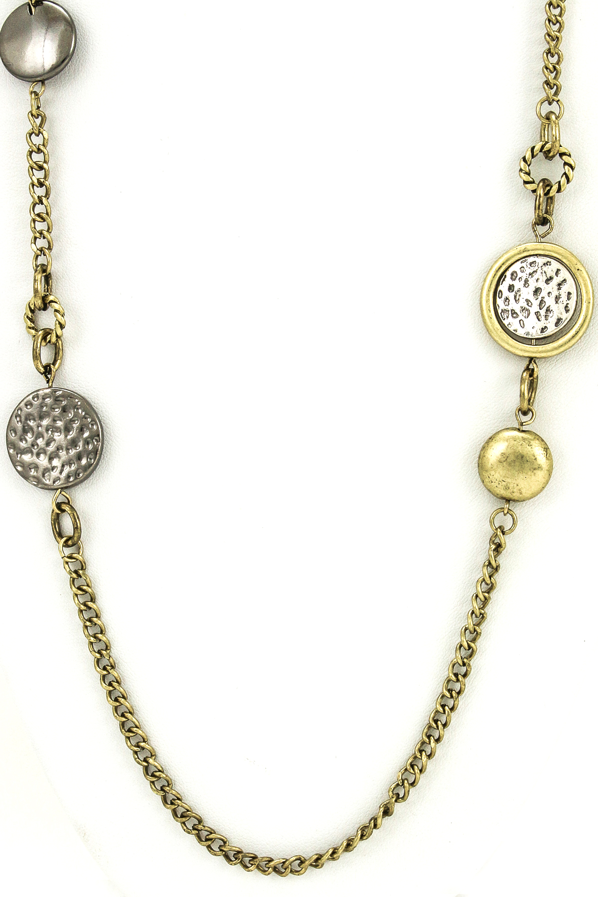 Hammered Metal Charms Long Necklace - Necklaces