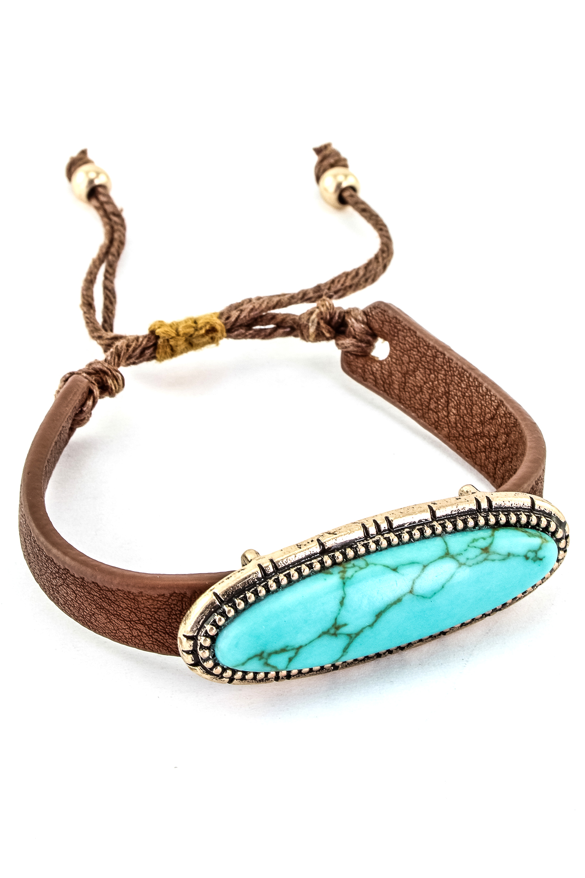 Semi Precious Stone Oval Leather Bracelet - Bracelets