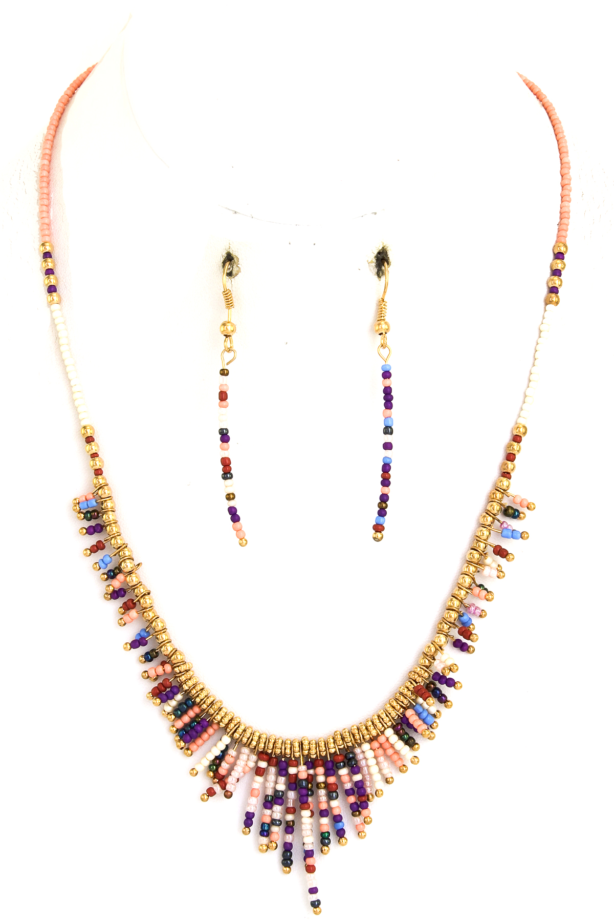 Seed Bead Fringe Necklace Set - Necklaces