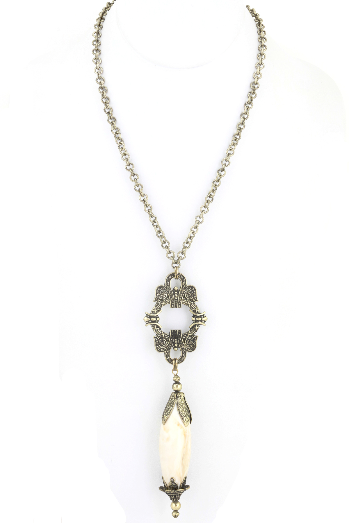 Textured Metal Stone Pendant Necklace - Necklaces