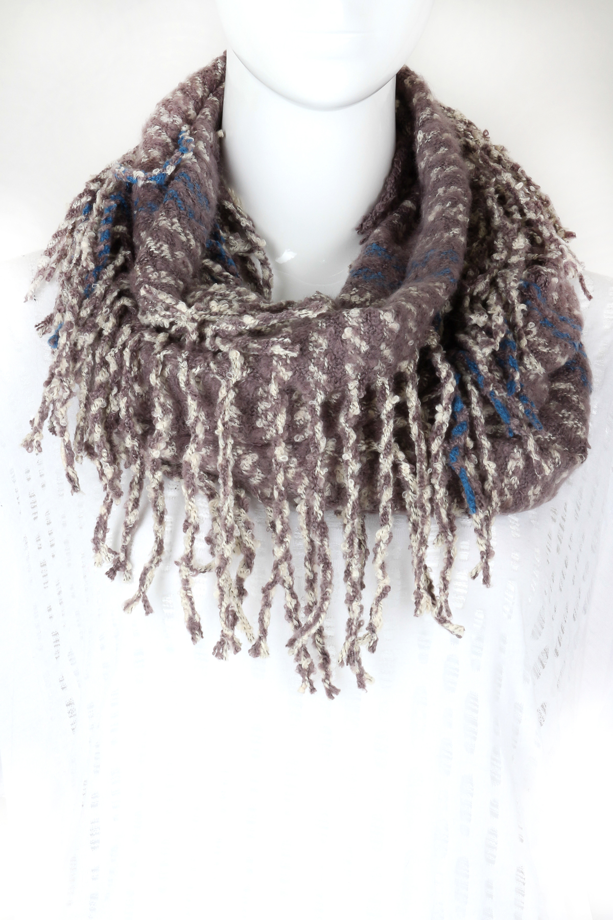 Knitted Fringe Infinity Scarf - Scarves