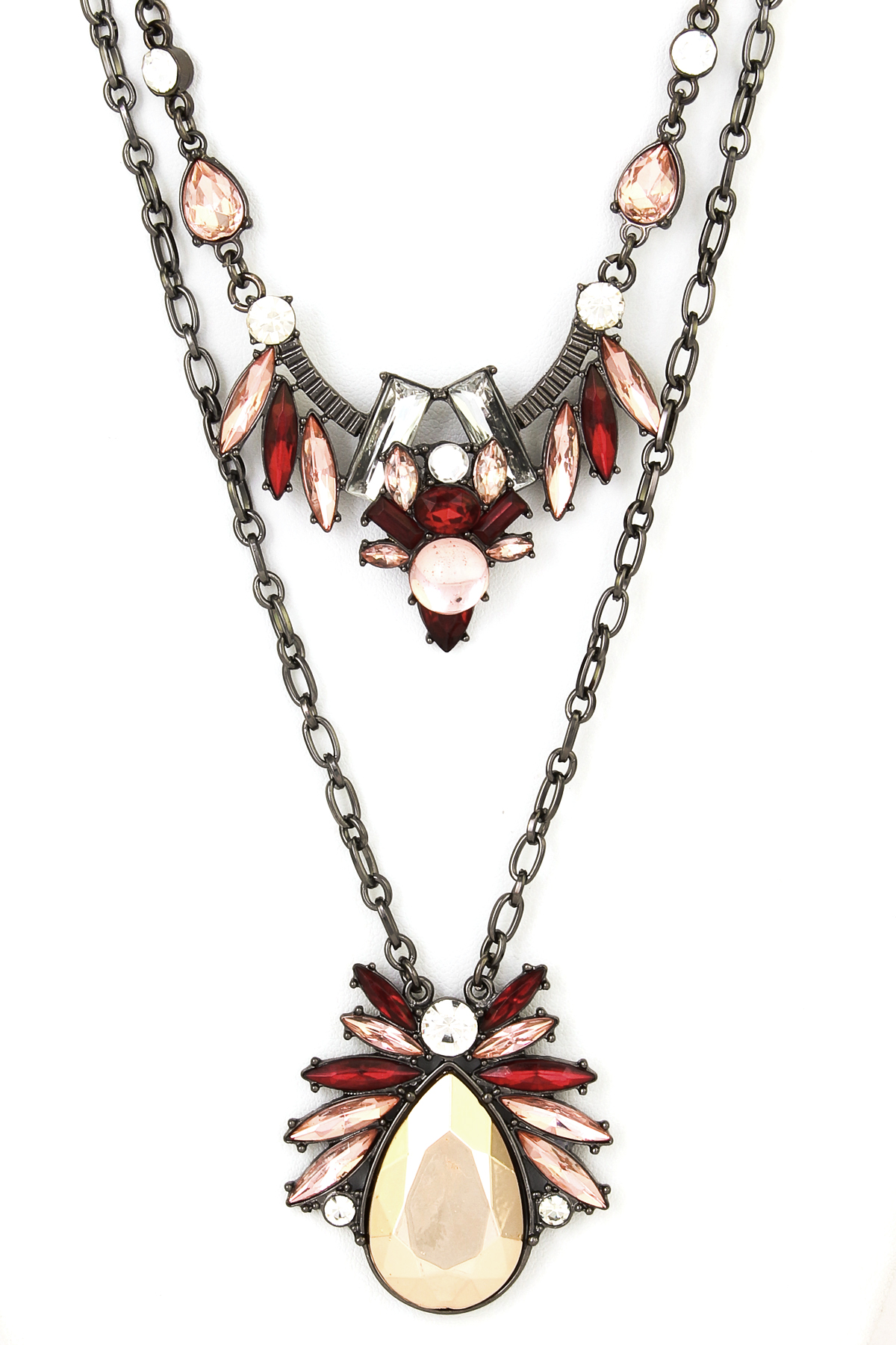 Double Layered Acrylic Stone Necklace - Necklaces