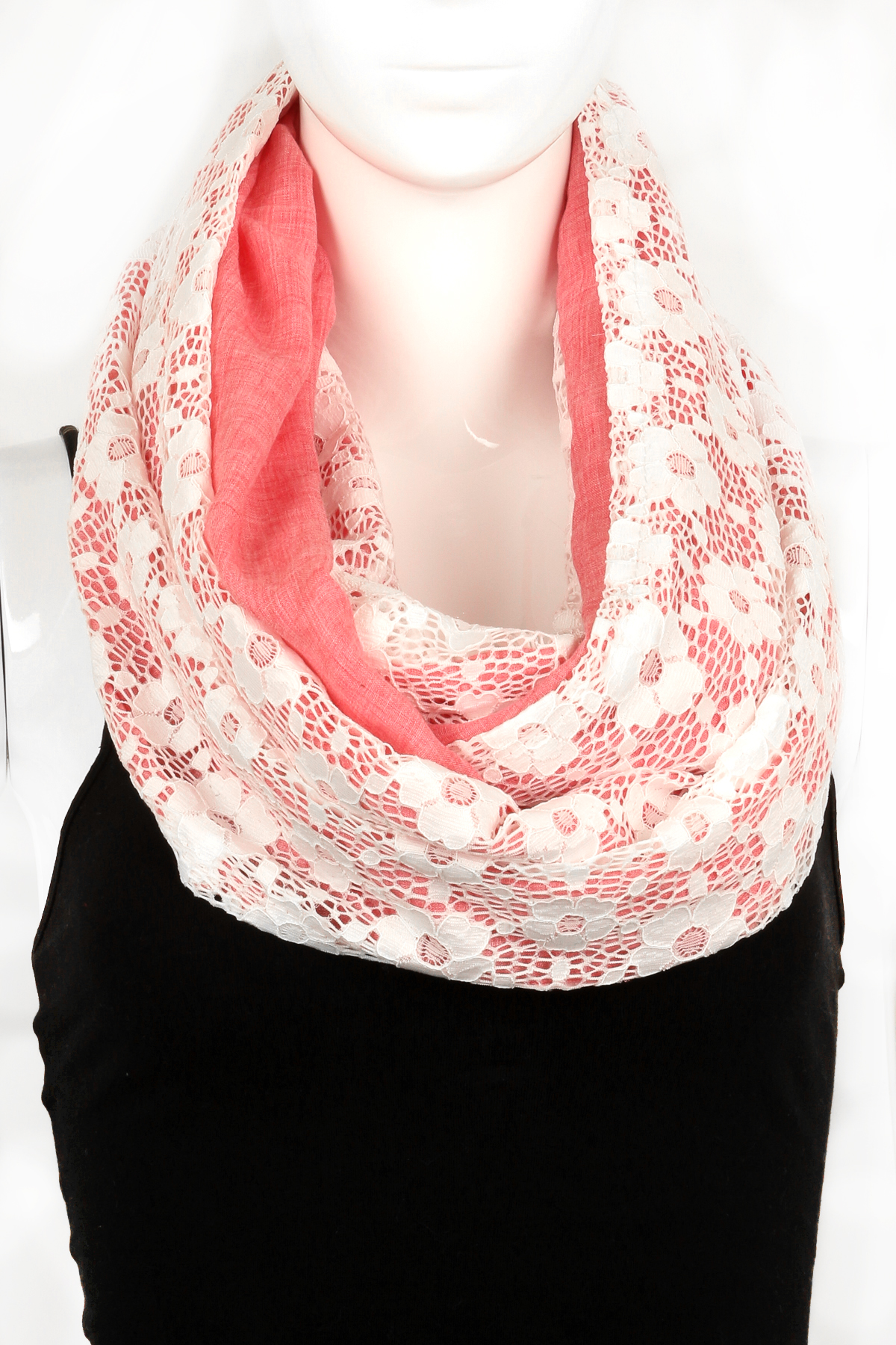 Coral Woven Flower Design Infinity Scarf Scarves