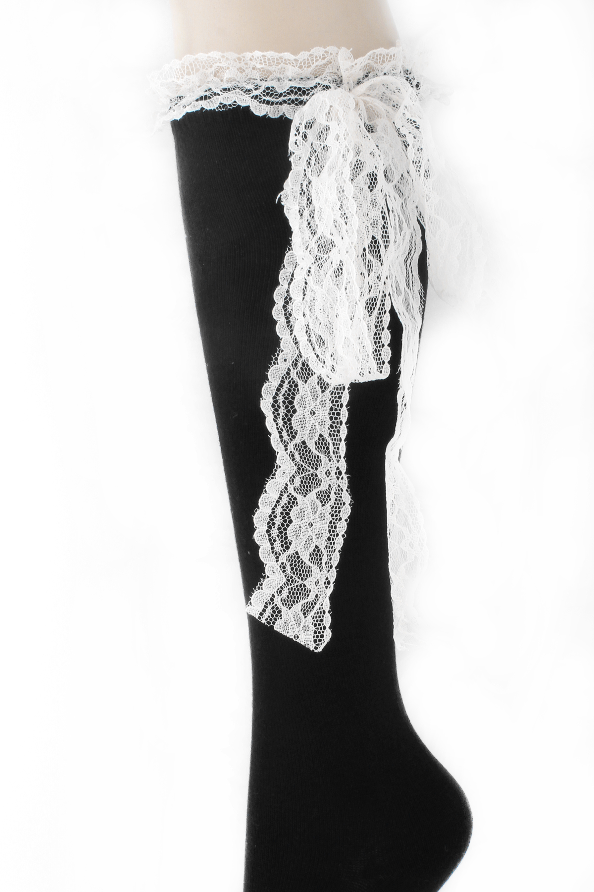 Knee High Socks With Lace Ribbon Detail - Gloves & Leg Warmers