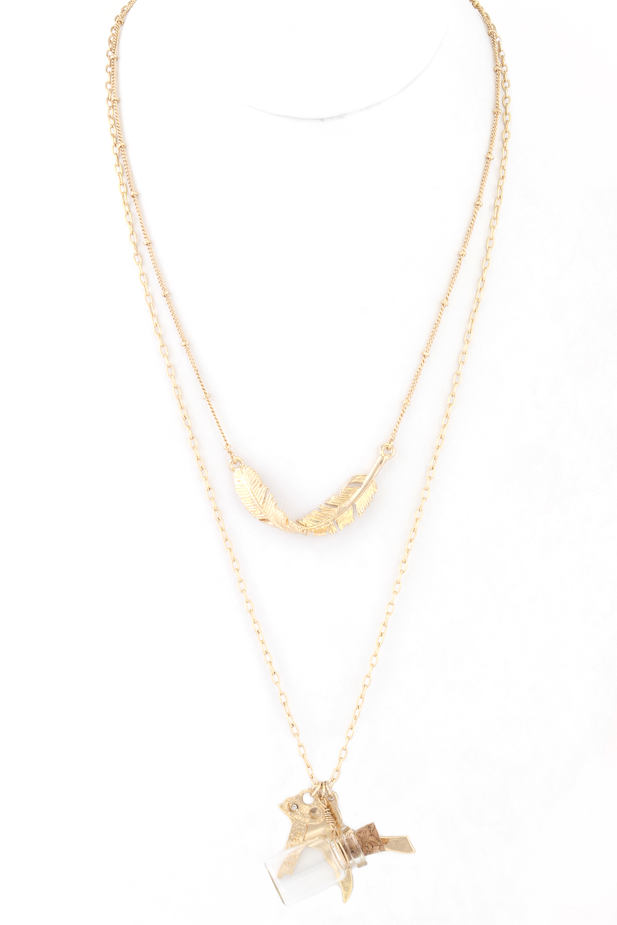 Download Bird, Feather, Bottle Layered Necklace - Necklaces