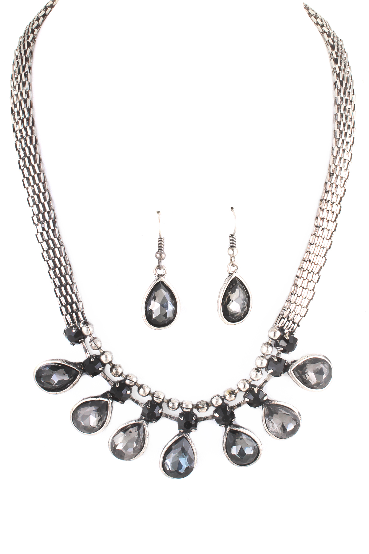 Teardrop Jewel Mesh Chain Necklace Set - Necklaces