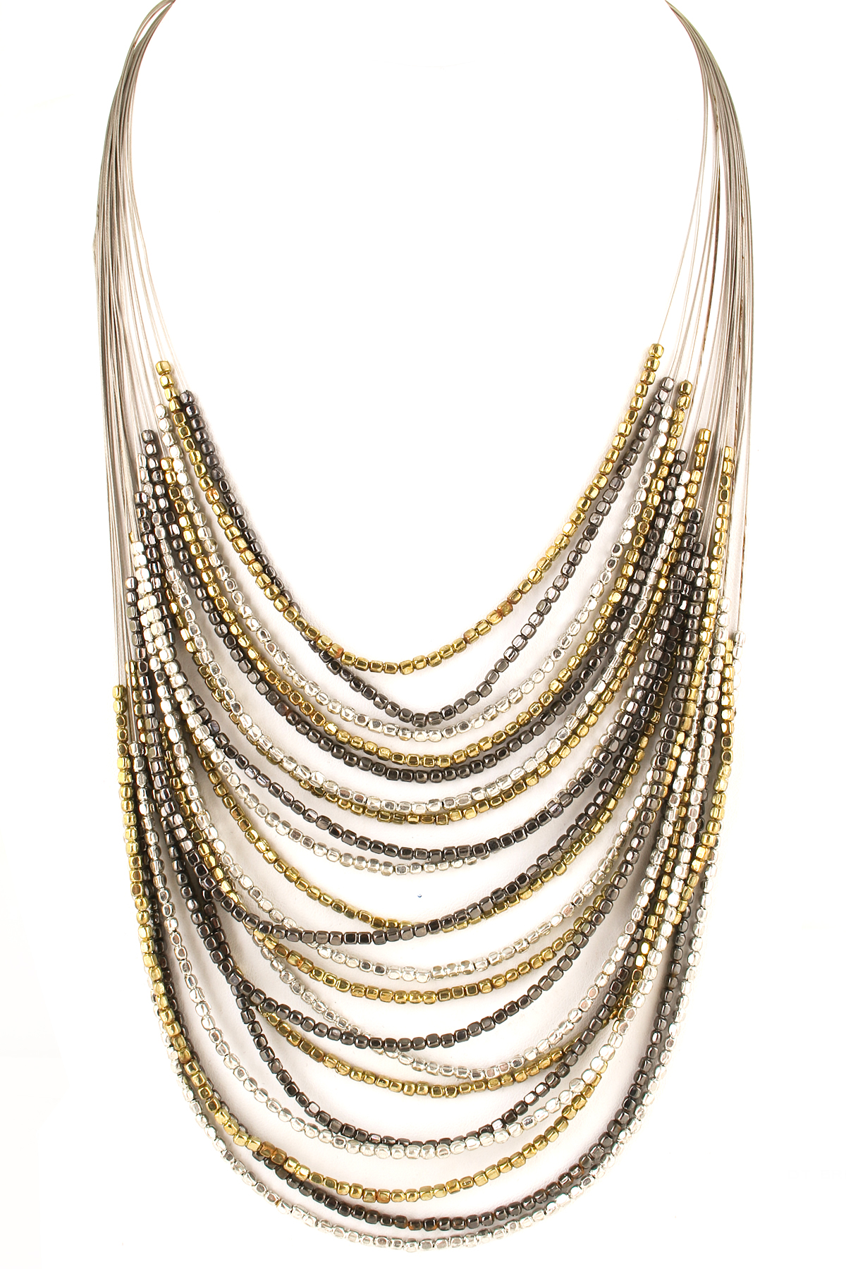 Layered Metal Bead Necklace - Necklaces