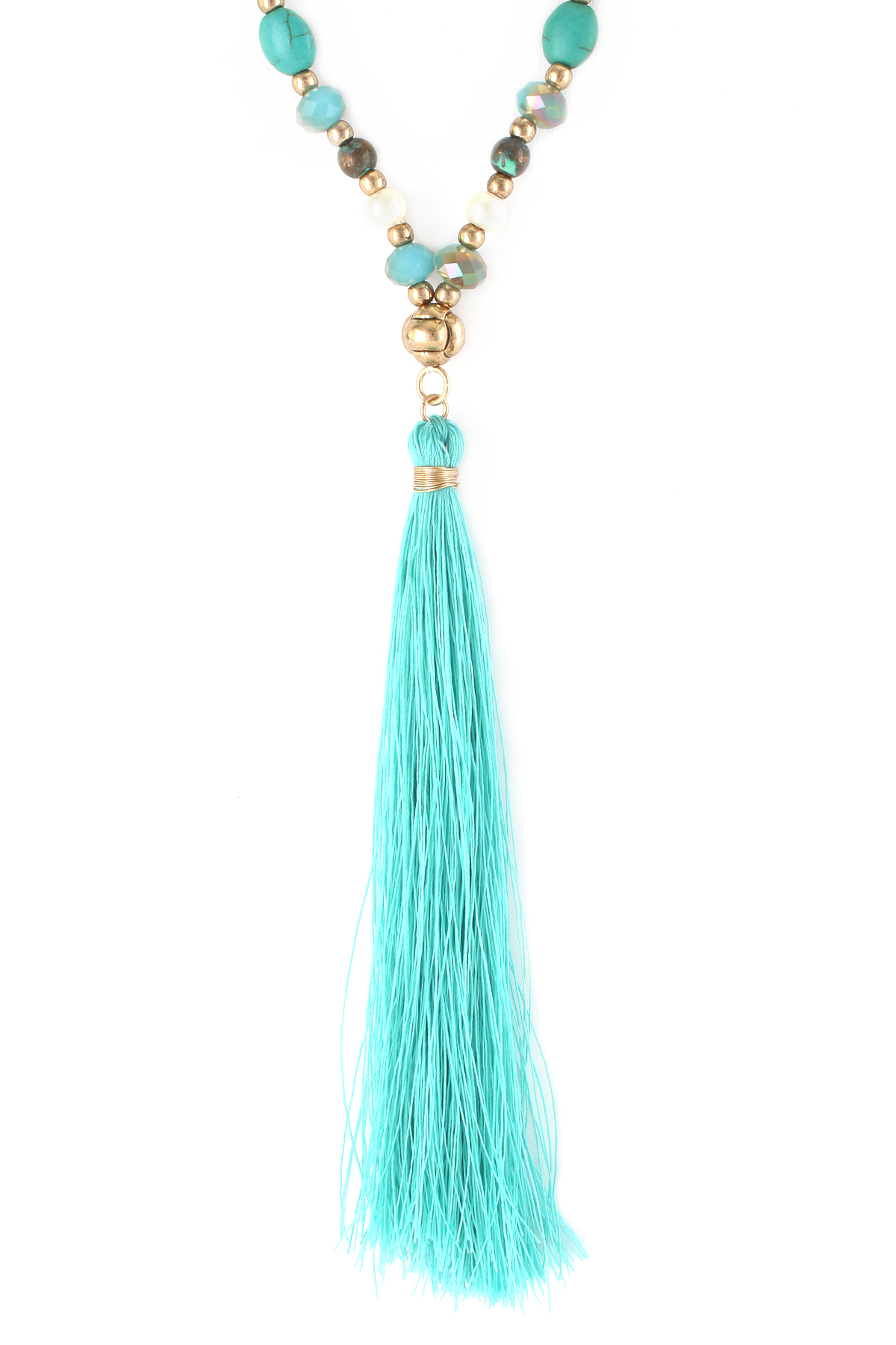 Multi Beaded Tassel Pendant Necklace - Necklaces