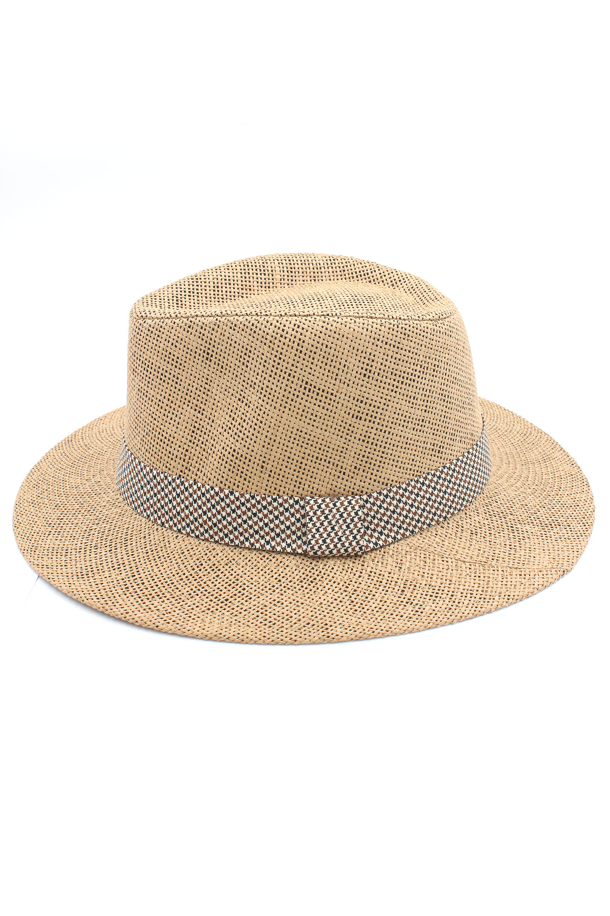Paper Hat with Houndstooth Print Detail - Hats