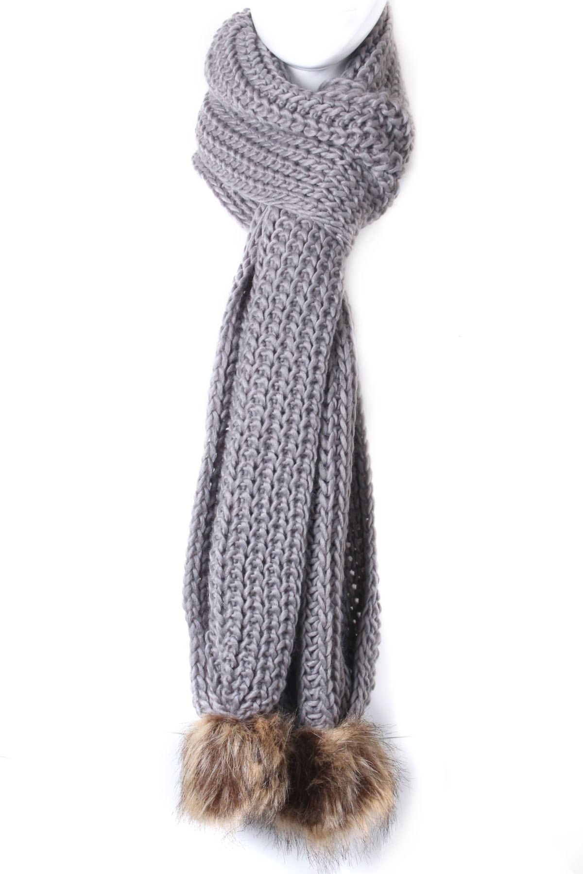 Knit Pom Pom Scarf - Scarves
