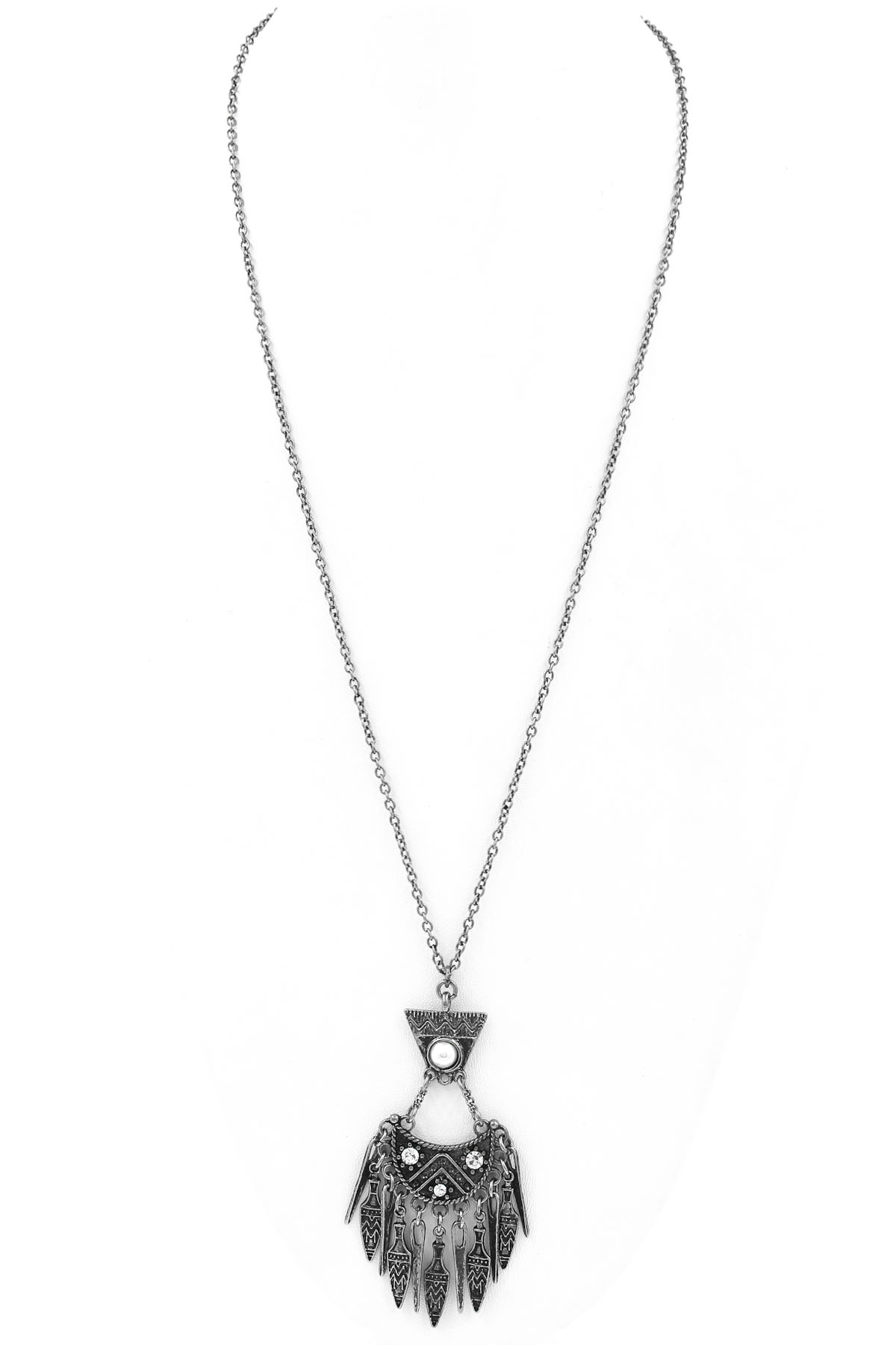 Textured Metal Spike Fringe Pendant Necklace - Necklaces