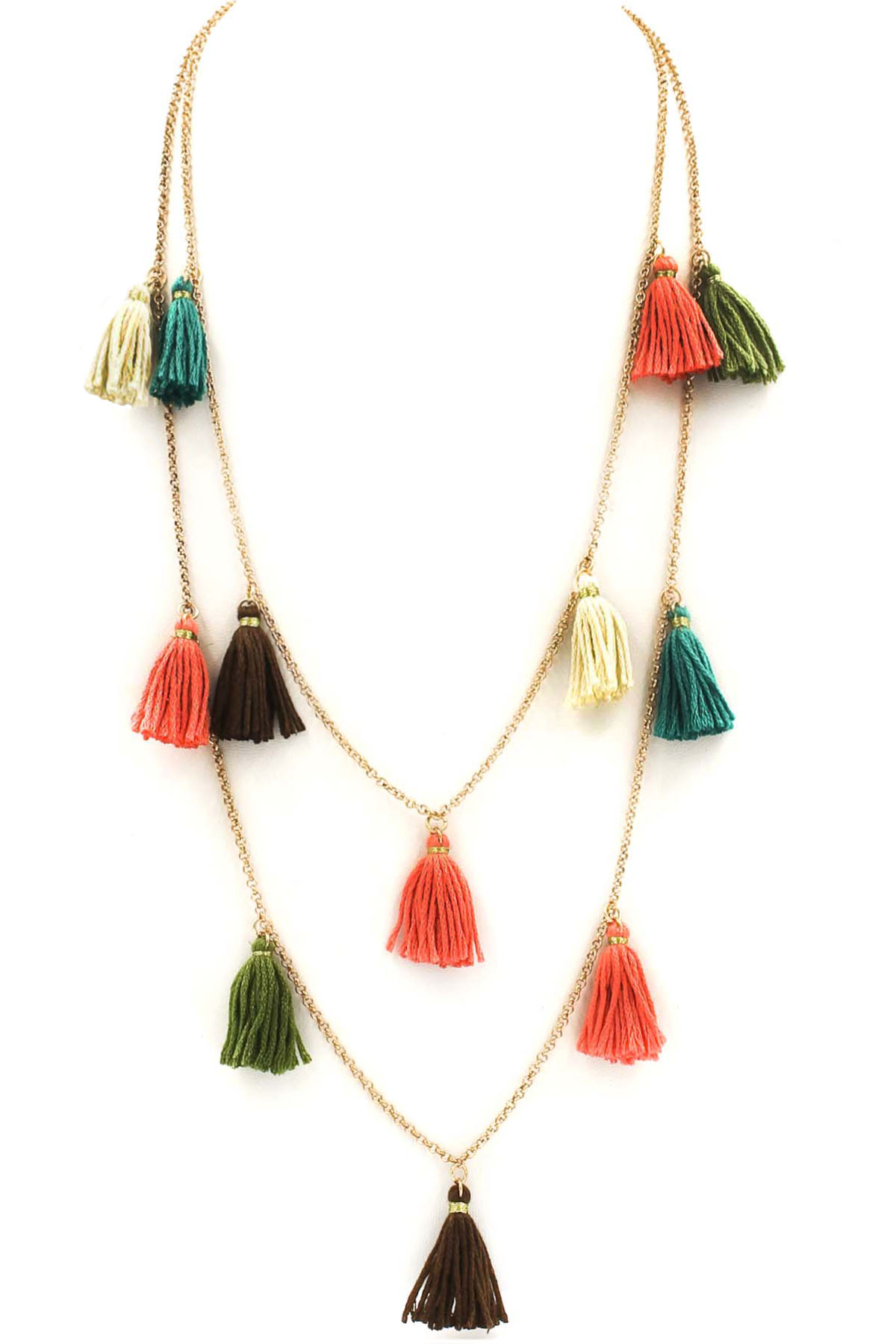Double Layered Tassel Necklace - Necklaces