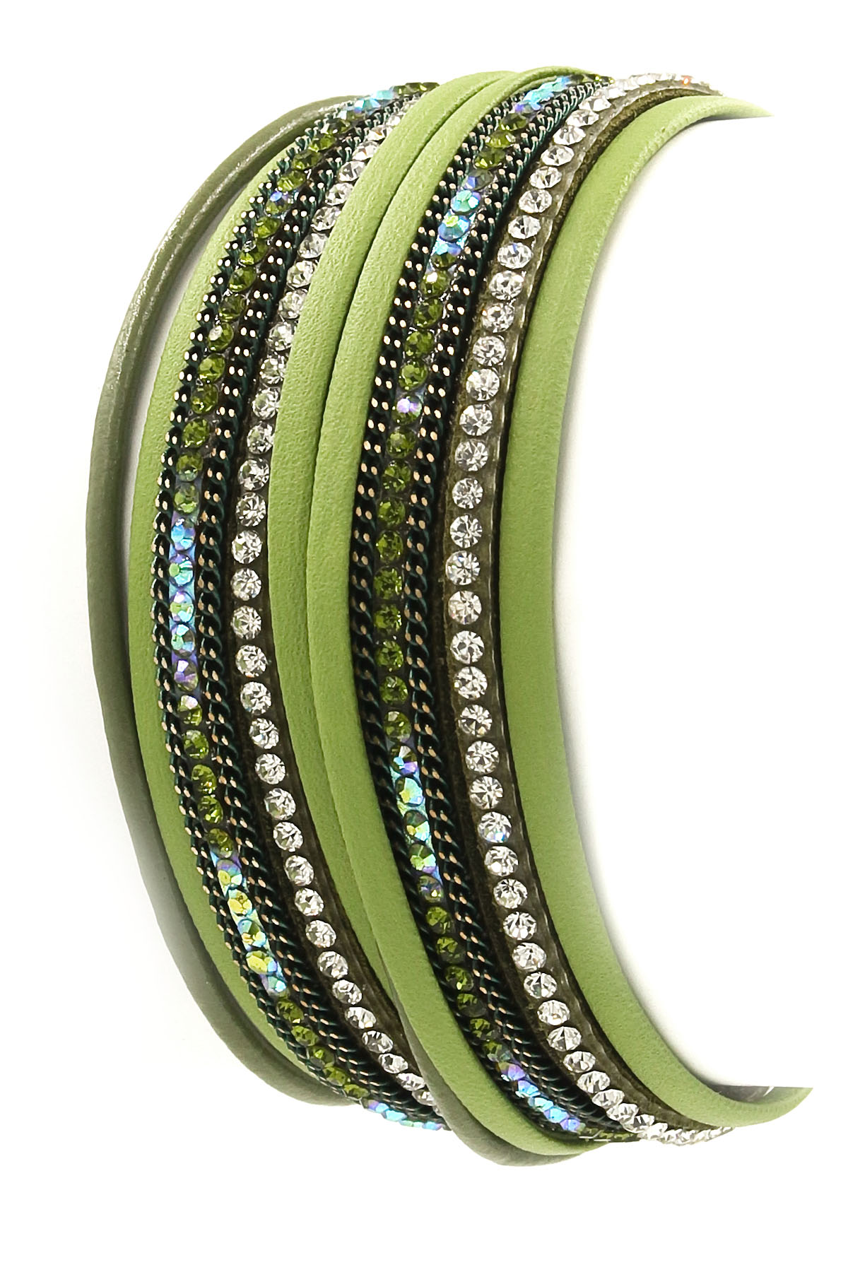 GREEN Glass Bead/Rhinestone Embedded Wrap Bracelet Bracelets