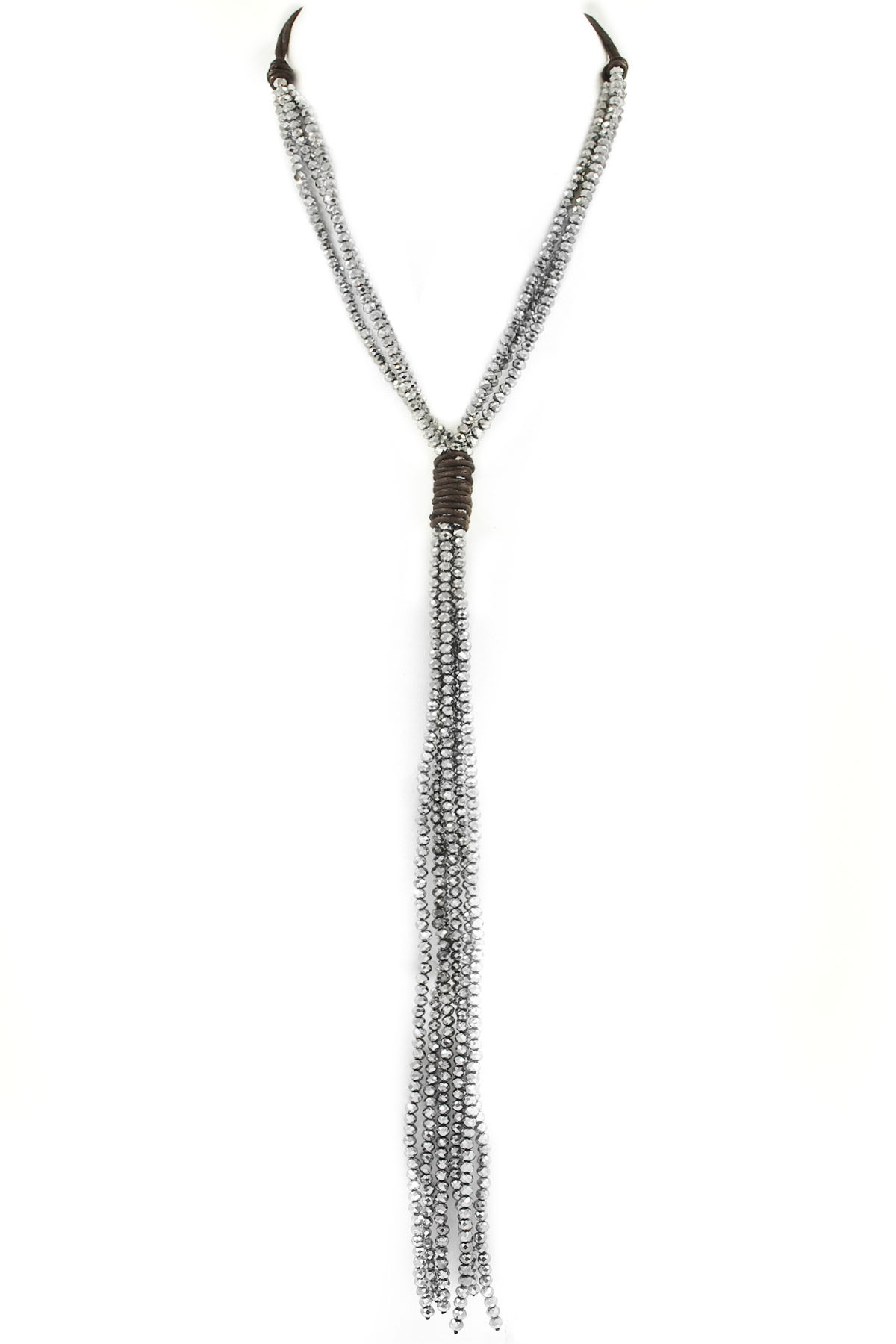 Layered Faceted Bead Tassel Pull Tie Necklace - Necklaces