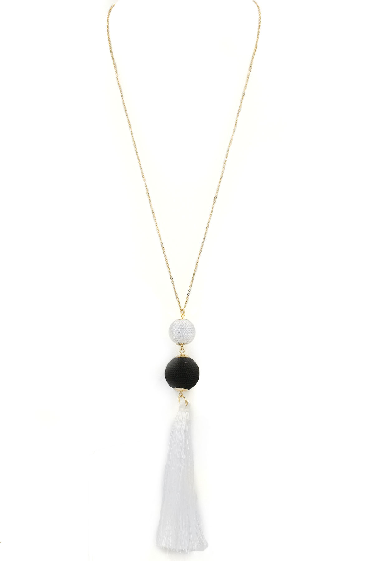Cotton Ball/Tassel Long Necklace - Necklaces