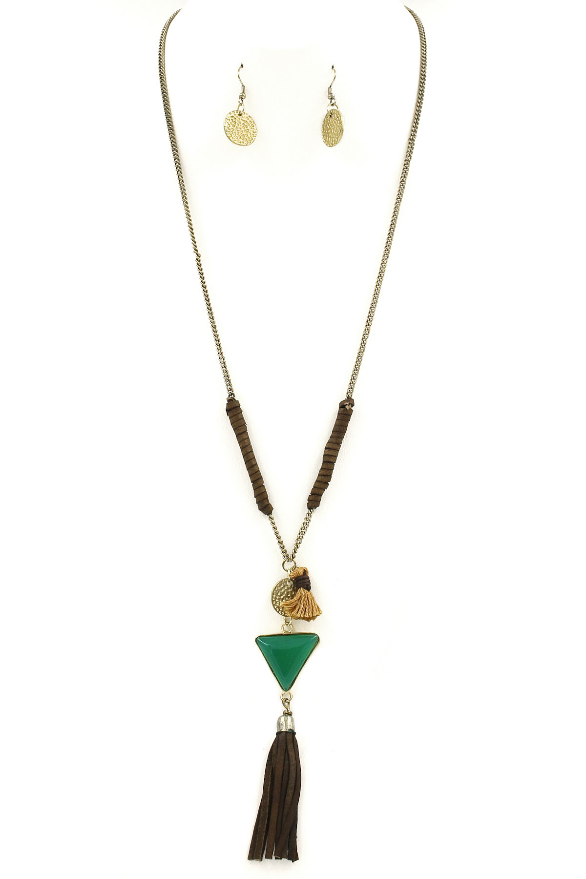 Acrylic Stone Triangle Pendant Long Necklace Set - Necklaces