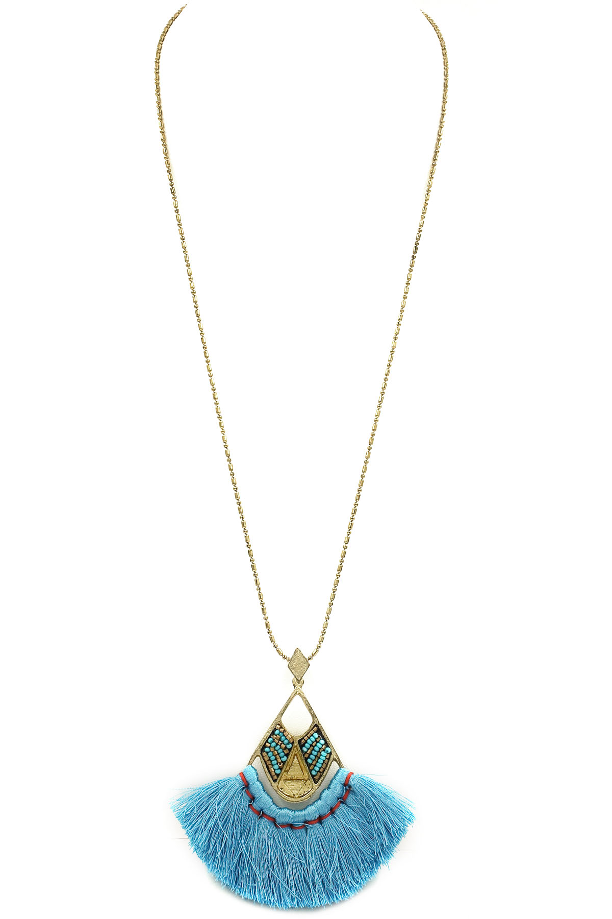 Cotton Tassel Pendant Long Necklace - Necklaces