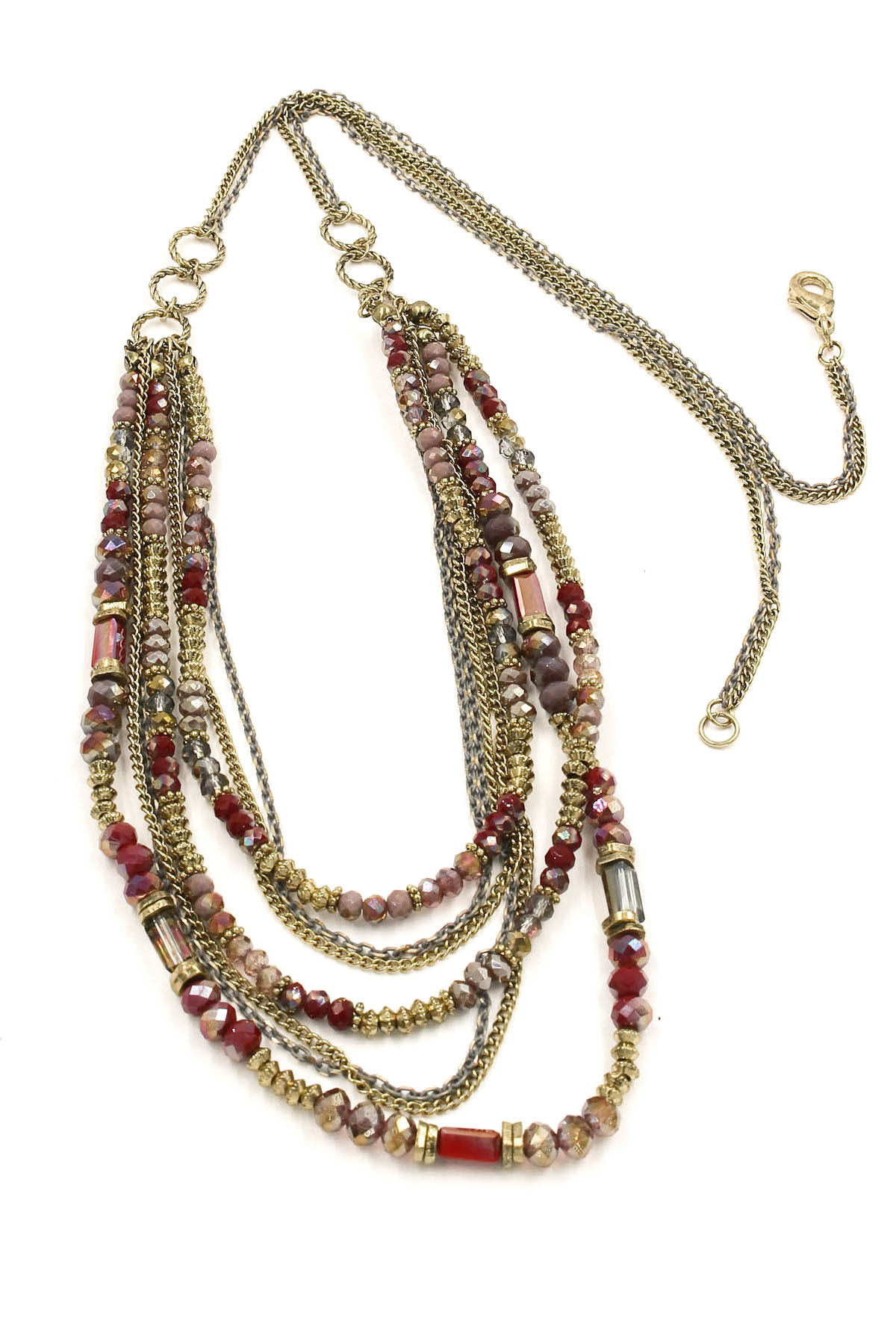 Layered Metal Faceted Bead Necklace - Necklaces