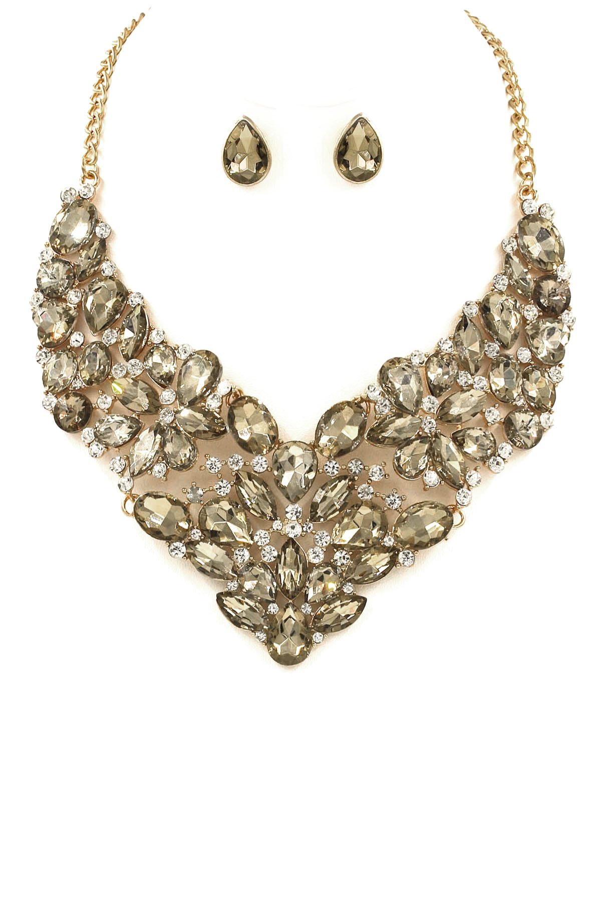Metal Floral Teardrop Necklace Set - Necklaces