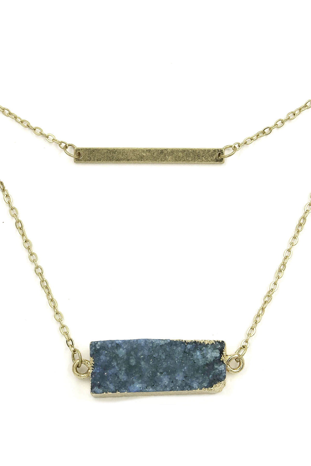 Metal Bar/Rectangular Druzy Stone Necklace - Necklaces