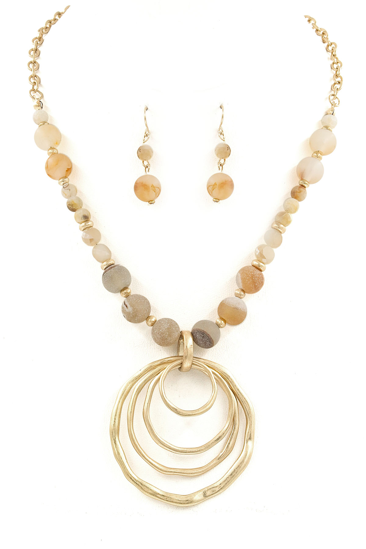 Semi-Precious Stone Circle Pendant Necklace - Necklaces