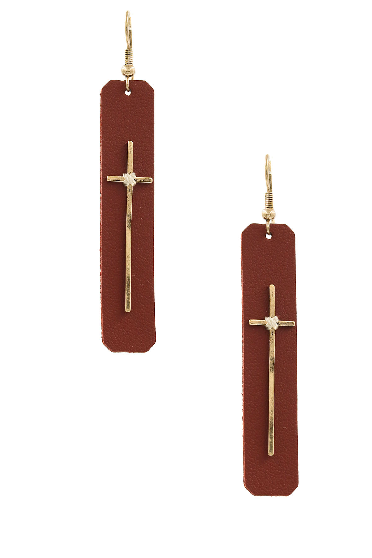 Faux Leather Cross Drop Earrings