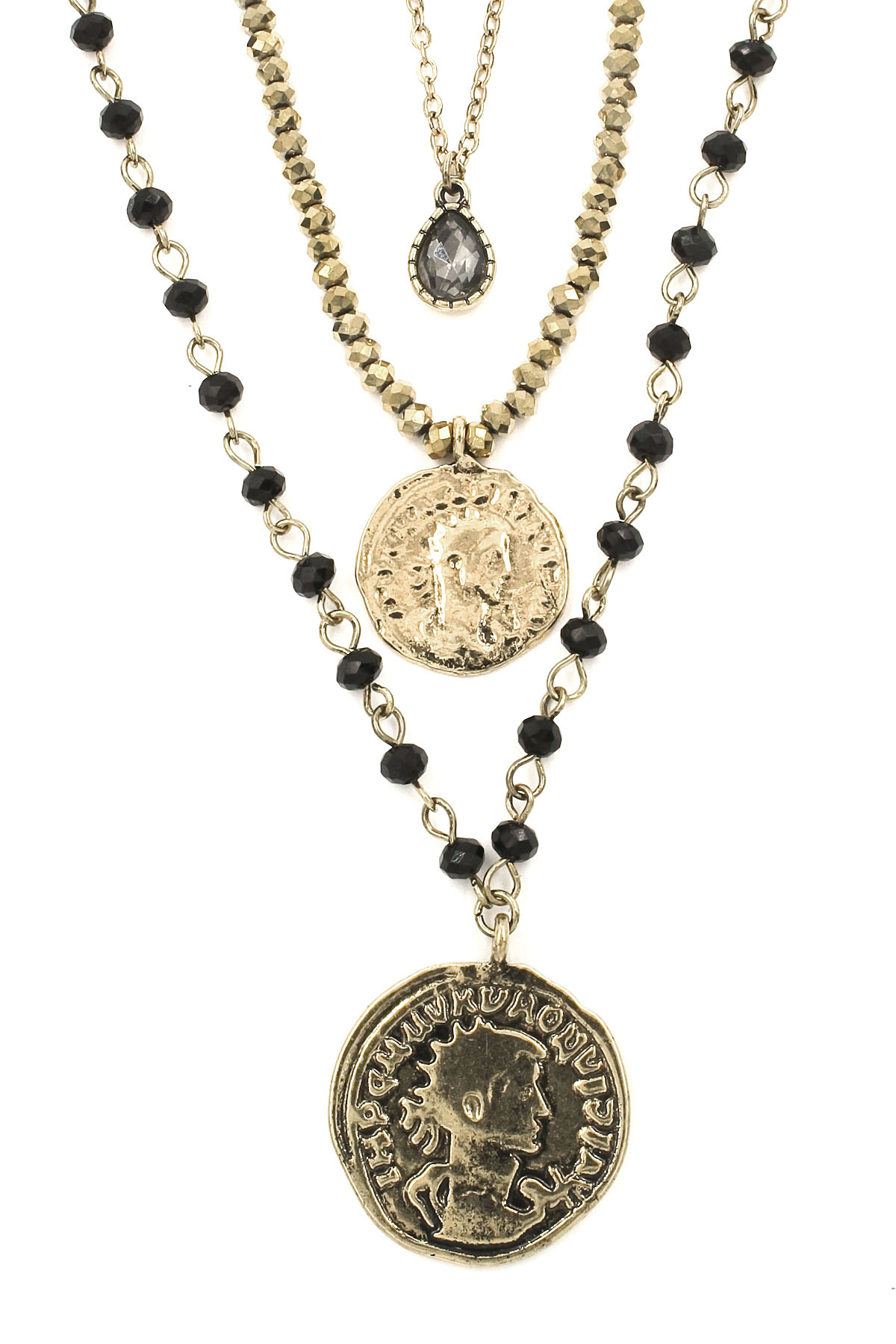 Layered Coin Charm Necklace - Necklaces