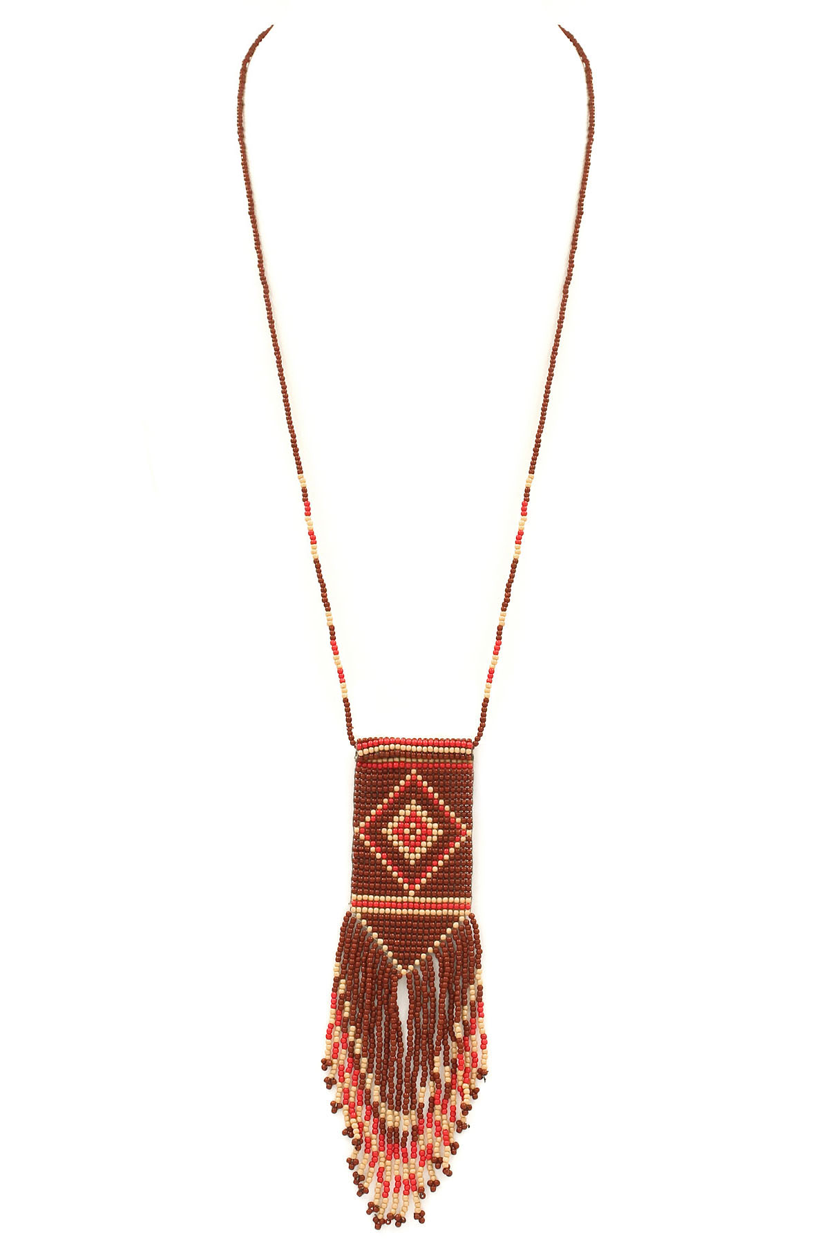 BURGUNDY Seed Bead Fringe Penadnt Necklace Necklaces