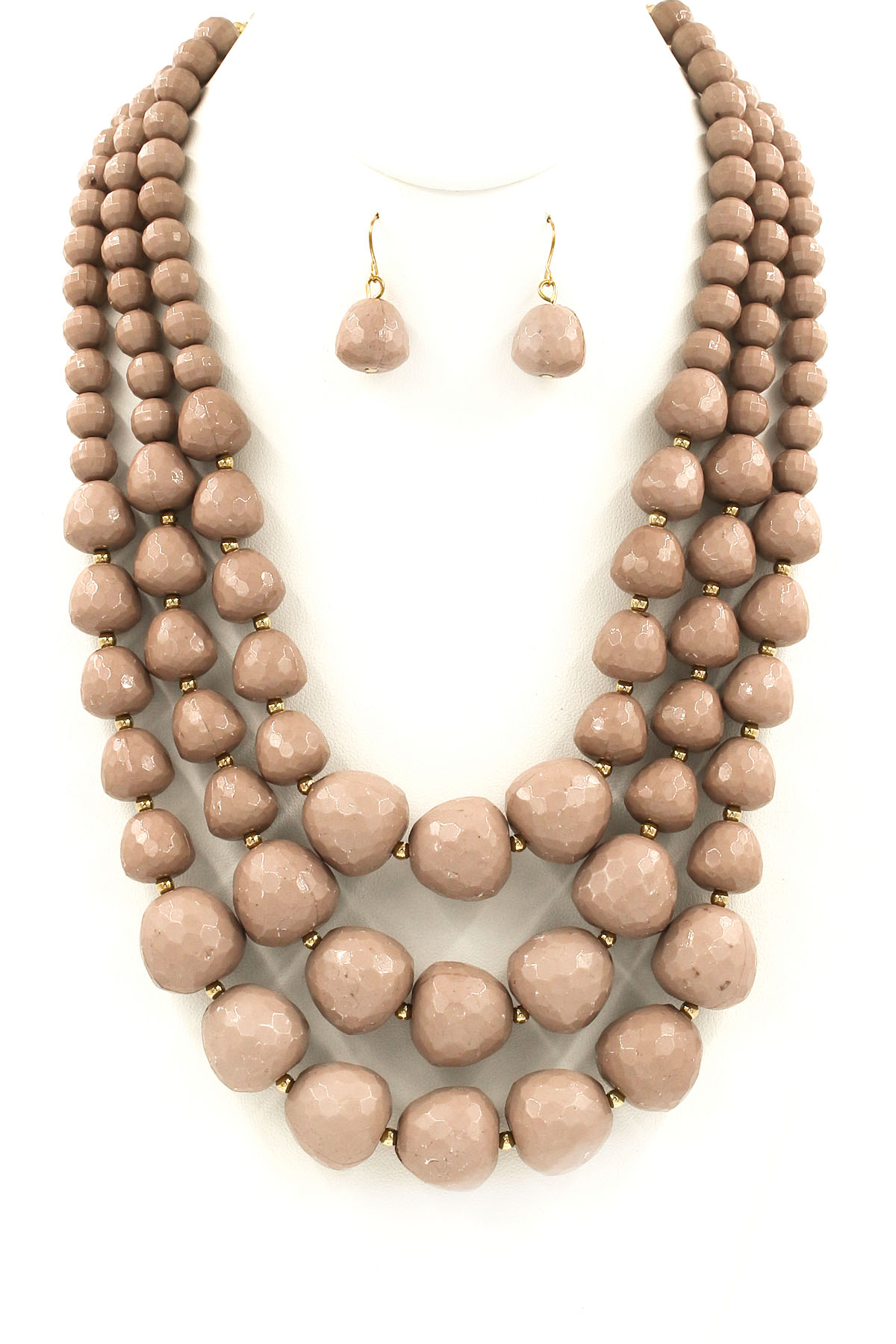 BROWN Layered Beaded Ball Necklace Set Necklaces