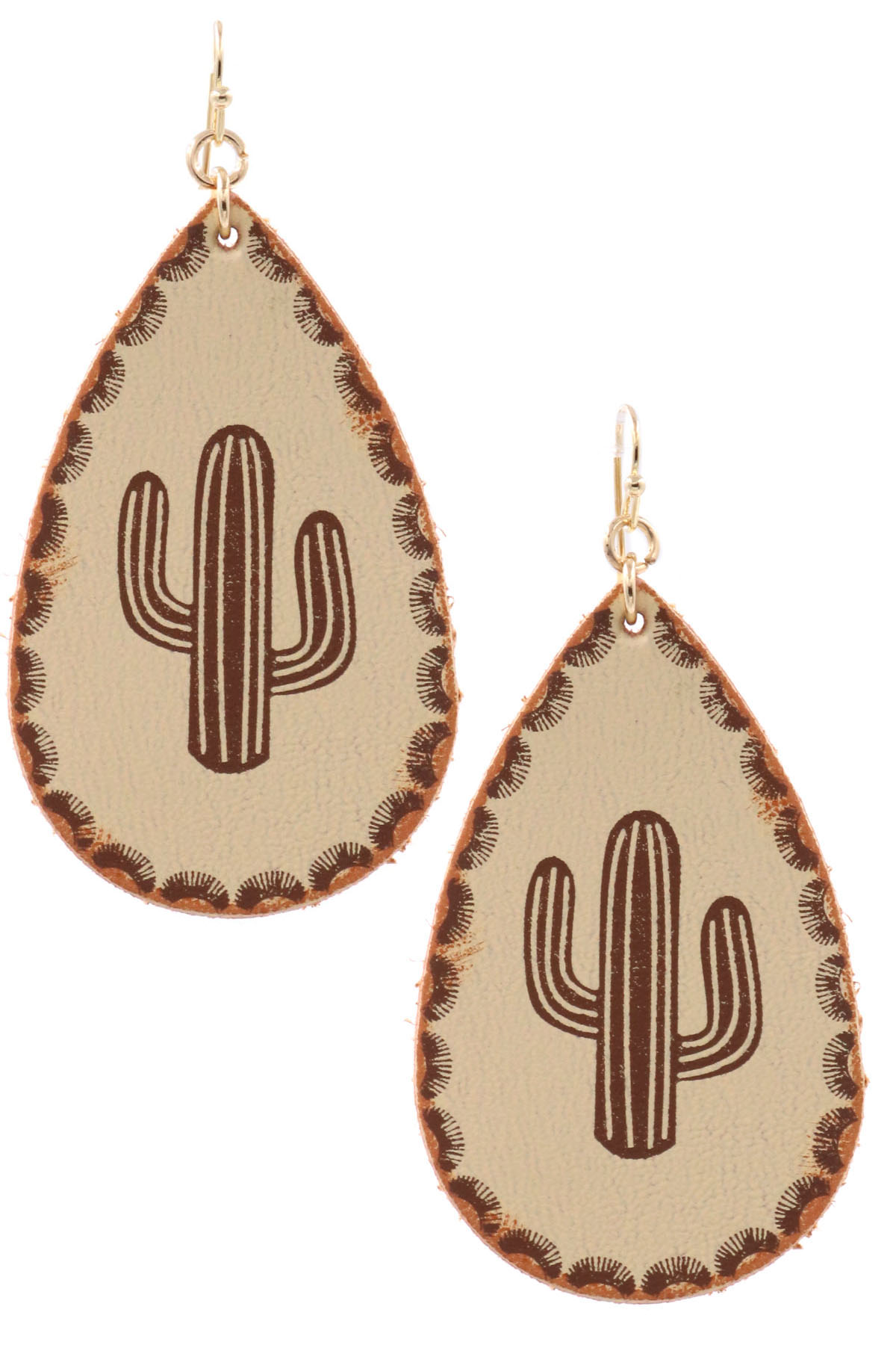 Faux Leather Cactus Teardrop Earrings